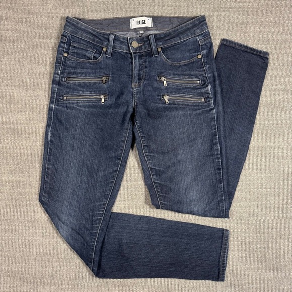 PAIGE Denim - PAIGE Edgemont Skinny Jeans Blue Denim Moto Zip‎ Detail Low Rise Size 26